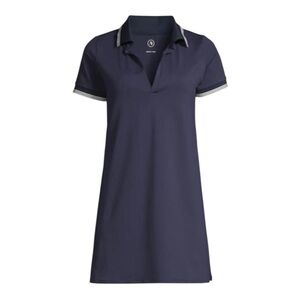 ADDISON BAY Jersey Polo Dress In Navy White Contrast Trim on Collar and Sleeves